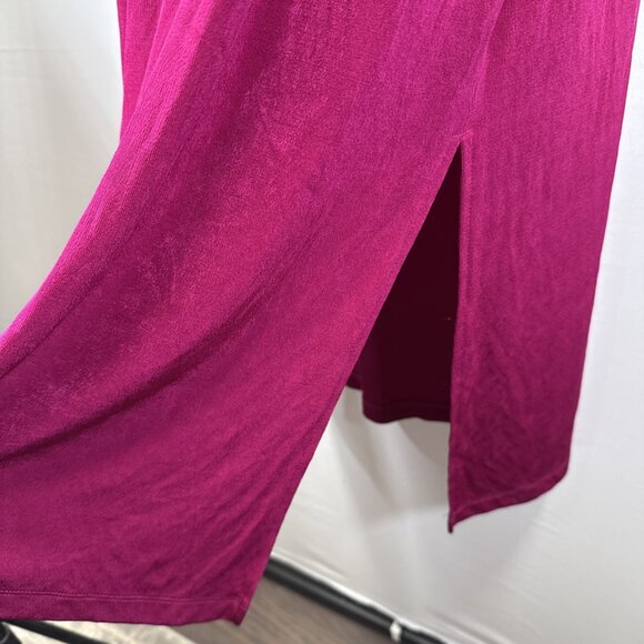 Chicos Travelers Maxi Dress L Solid Raspberry Pink Long Stretch Cap Sleeve Slits - Picture 5 of 8